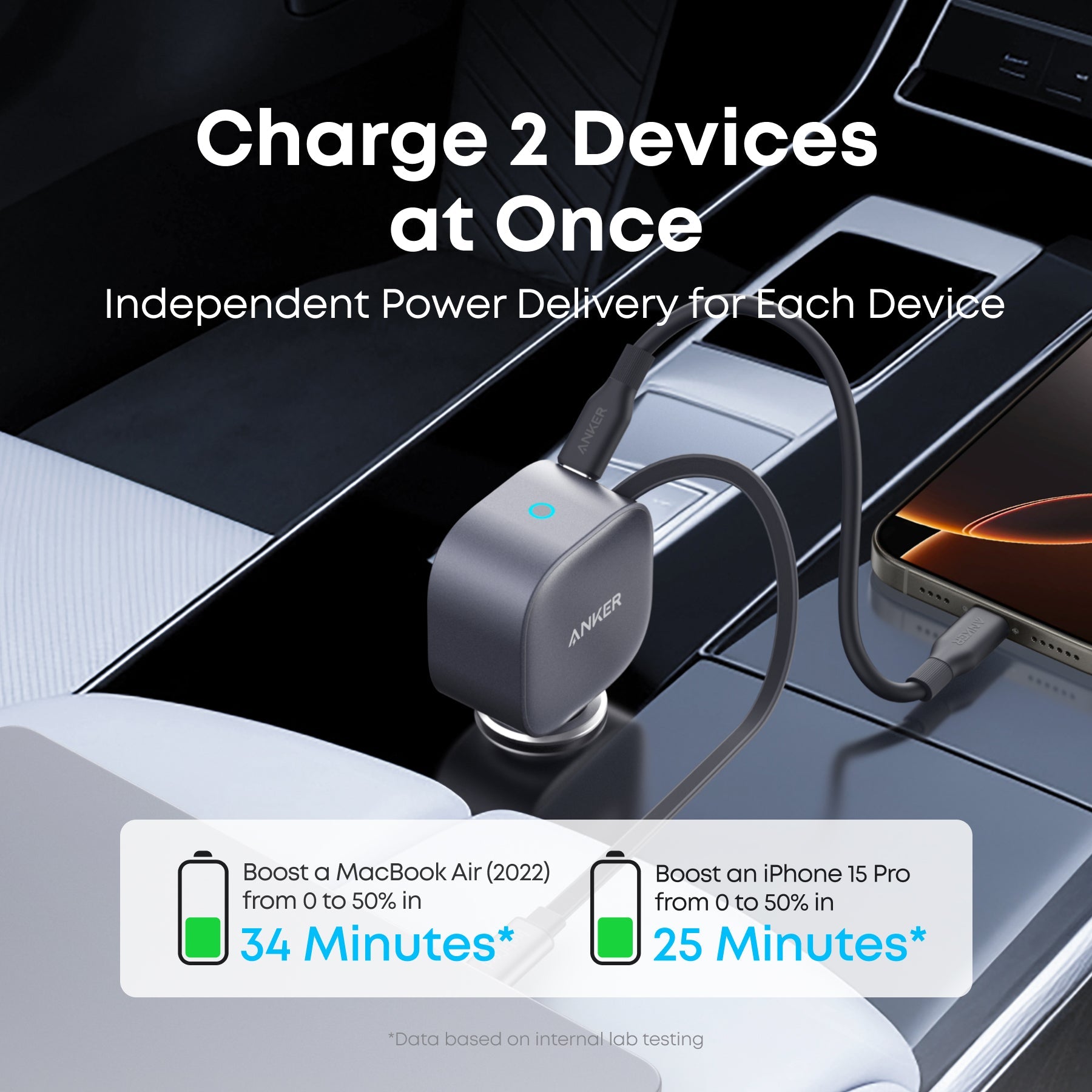 Anker Nano 75W USB-C Car Charger with Built-In Retractable USB-C Cable — Black Anker Nano 75W USB-C Car Charger with Built-In Retractable USB-C Cable — Black