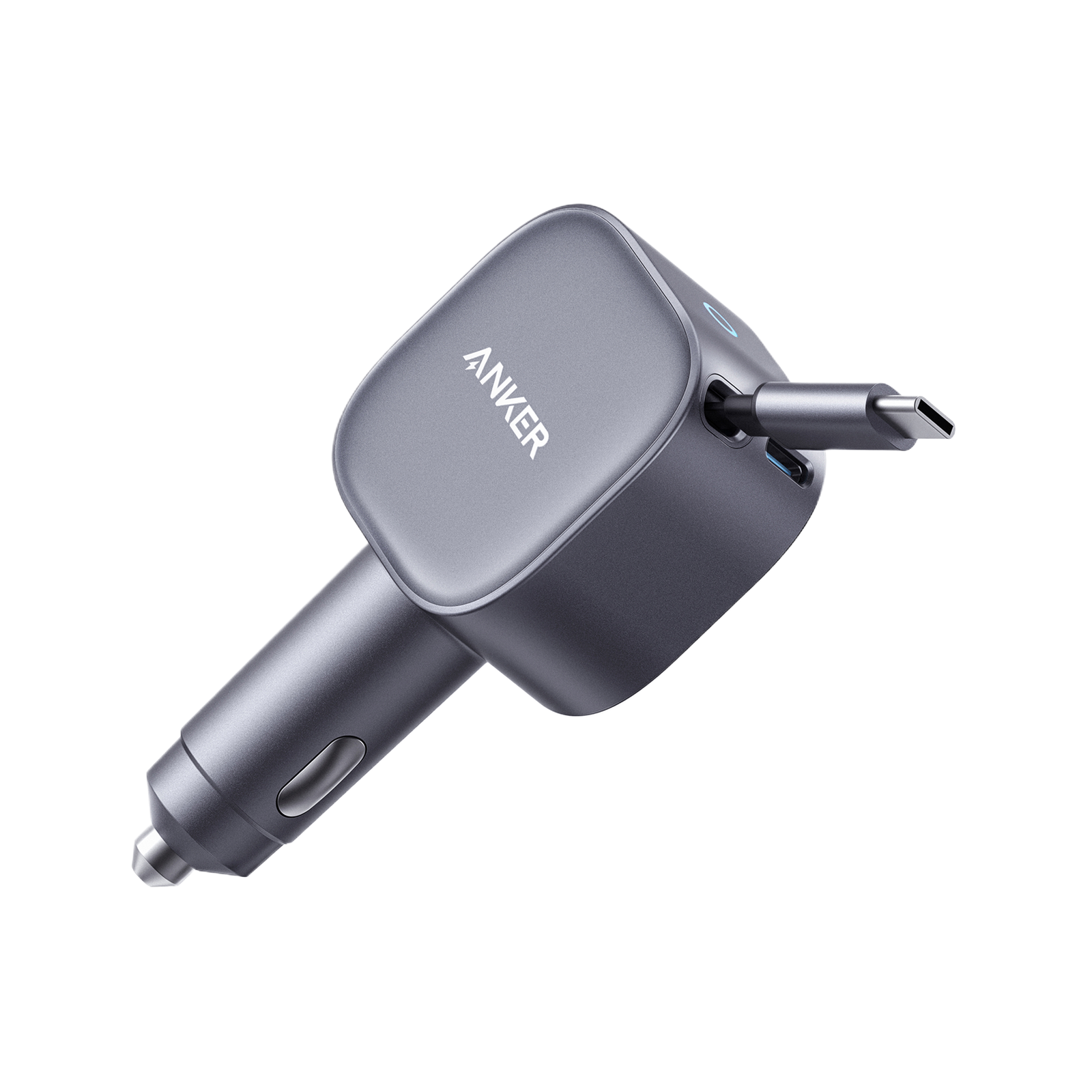 Anker Nano 75W USB-C Car Charger with Built-In Retractable USB-C Cable — Black