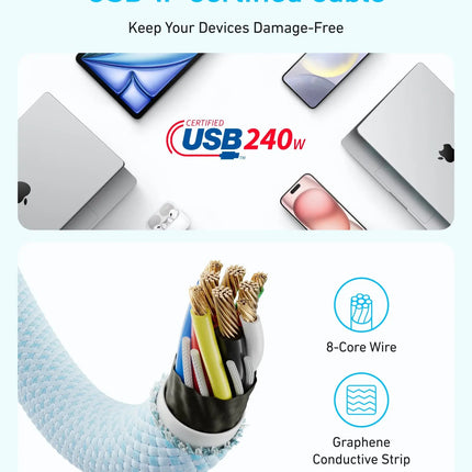 Anker Zolo USB-C to USB-C Cable 240W — Braided Fast Charging (A8060)