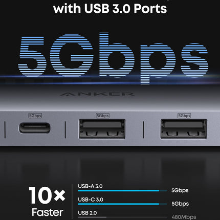 موزع Anker USB-C بسبعة منافذ — HDMI بدقة 4K وشحن 85W (محول متعدد)