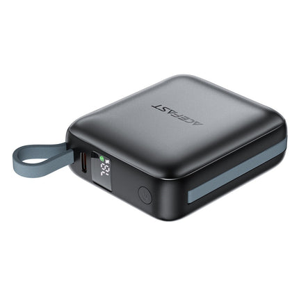 Acefast M23 10000mAh Power Bank 22.5W Fast Charging, Built-in Dual Cables (USB-C & Lightning), Digital Display Portable Charger - Black