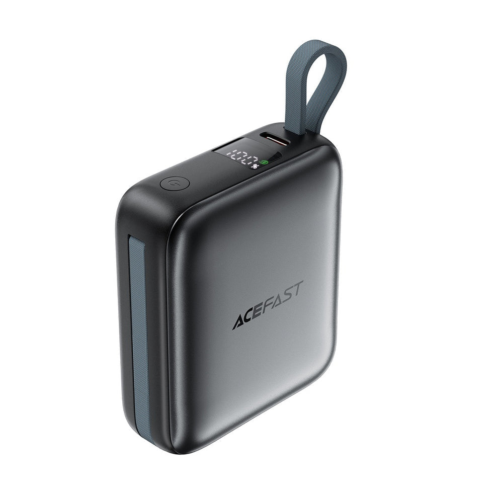 Acefast M23 10000mAh Power Bank 22.5W Fast Charging, Built-in Dual Cables (USB-C & Lightning), Digital Display Portable Charger - Black