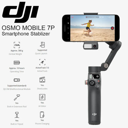 DJI Osmo Mobile 7P Smartphone Gimbal Stabilizer - Integrated Tracking Light - Built-in Mic Support - 3-Axis Stabilization - Foldable Design - Professional Vlogging Kit - Gray