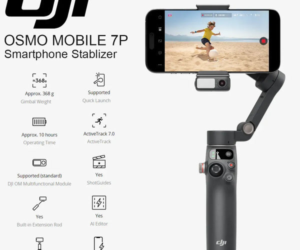 DJI Osmo Mobile 7P Gimbal with Tracking Light & Mic Support