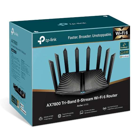 جهاز راوتر TP-Link Archer AX95 ثلاثي النطاق بتقنية الواي فاي 6 جهاز راوتر TP-Link Archer AX95 ثلاثي النطاق بتقنية الواي فاي 6