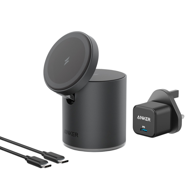 Anker 623 Magnetic Wireless Charger (MagGo), 2-in-1 Charging Station with 20W USB-C Charger, MagSafe Compatible for iPhone 15/14/13/12 & AirPods - Black /White