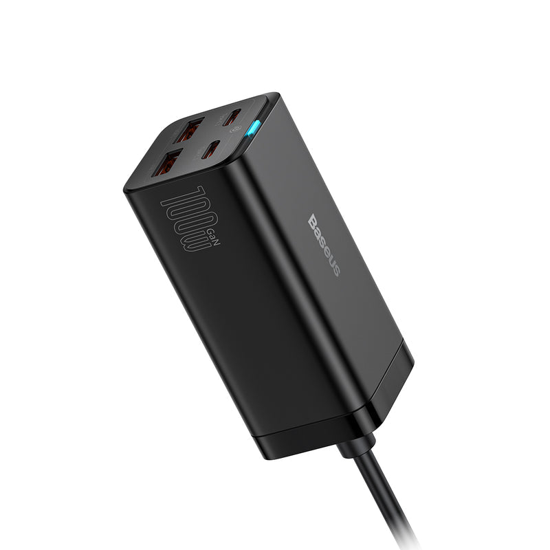 Baseus GaN3 Pro 100W Desktop Charger - 4-Port Fast Charging Station (2 USB-C + 2 USB-A) - GaN Technology - Includes 100W Type-C Cable - Compact Design - Black