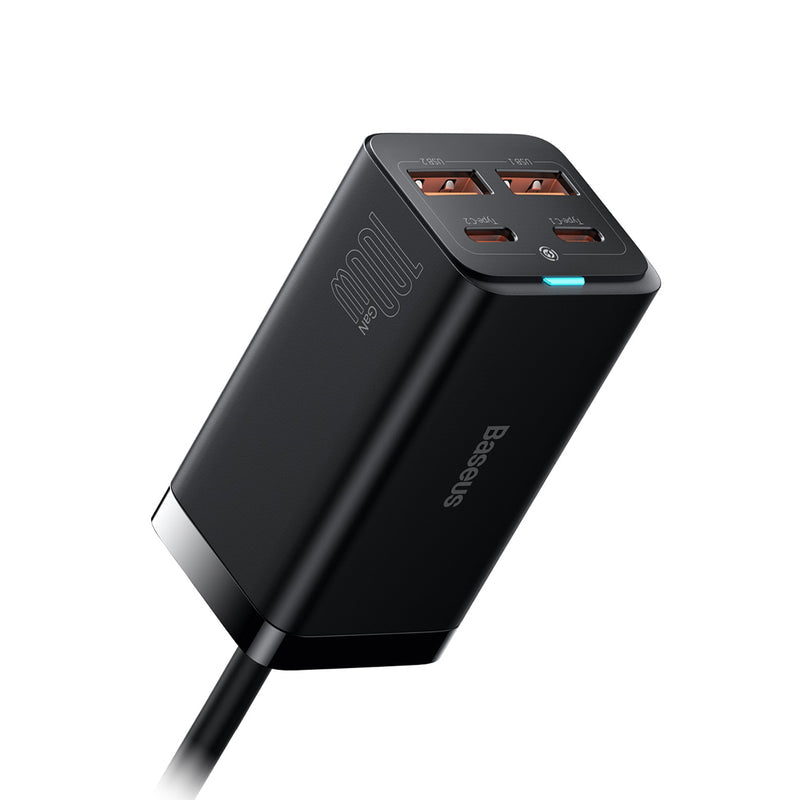 Baseus GaN3 Pro 100W Desktop Charger - 4-Port Fast Charging Station (2 USB-C + 2 USB-A) - GaN Technology - Includes 100W Type-C Cable - Compact Design - Black