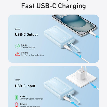 باور بانك Anker Zolo بسعة 10,000mAh وقدرة 30W — كابل USB-C مدمج بطول 5.4 إنش
