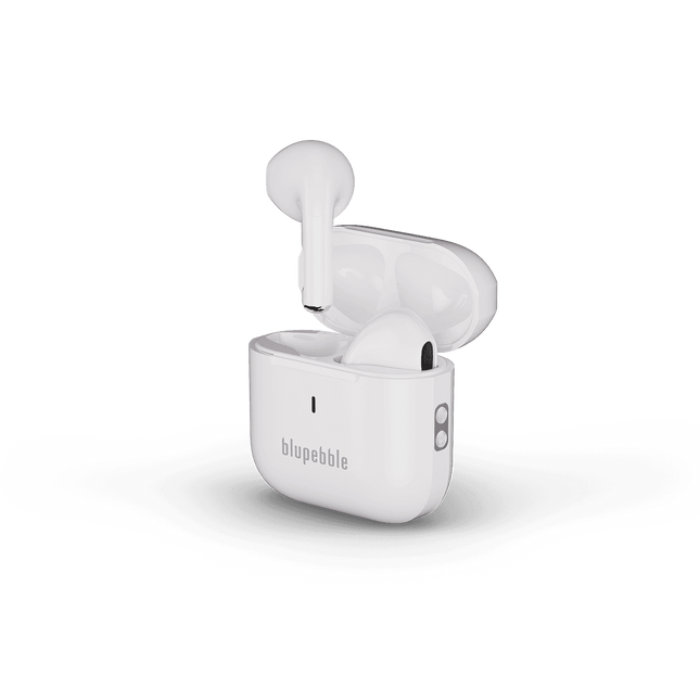 سماعات بلو ببل تيون فلو (Blupebble TuneFlow) لاسلكية بالكامل - تقنية بلوتوث 5.3 - صوت باس عميق - وقت تشغيل 30 ساعة - مقاومة للماء IPX4 - أبيض
