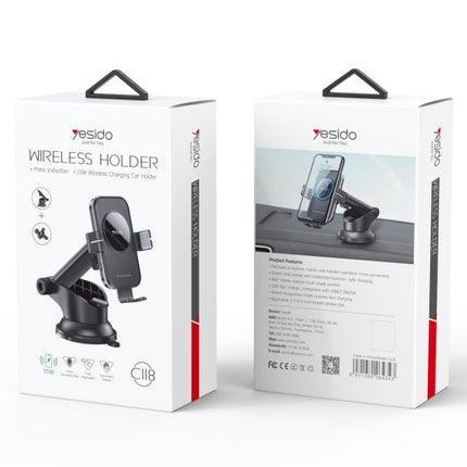 Yesido C118 Automatic Wireless Charging Car Holder (Dashboard & AC Mount)
