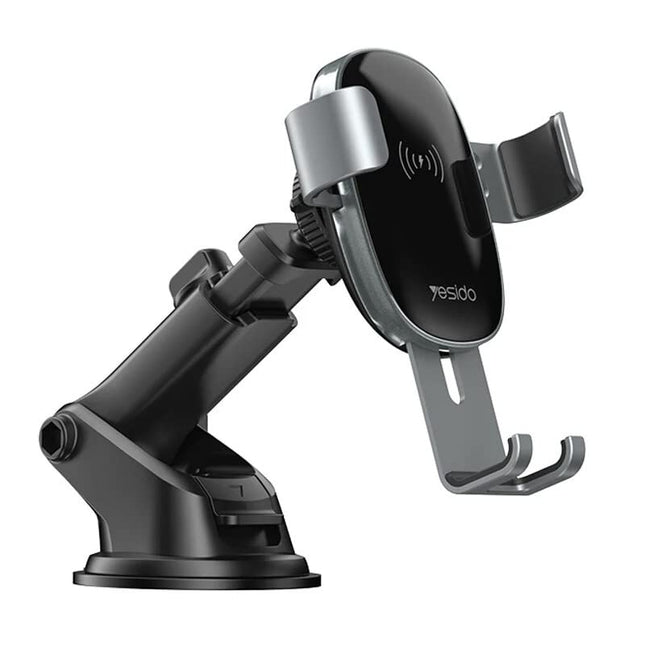 Yesido C123 15W Aluminum Alloy Wireless Car Phone Holder (2-in-1: AC Clip and Suction Mount)