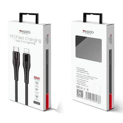 كابل شحن سريع PD من Yesido CA48 بقدرة 18 واط من Type-C إلى Lightning