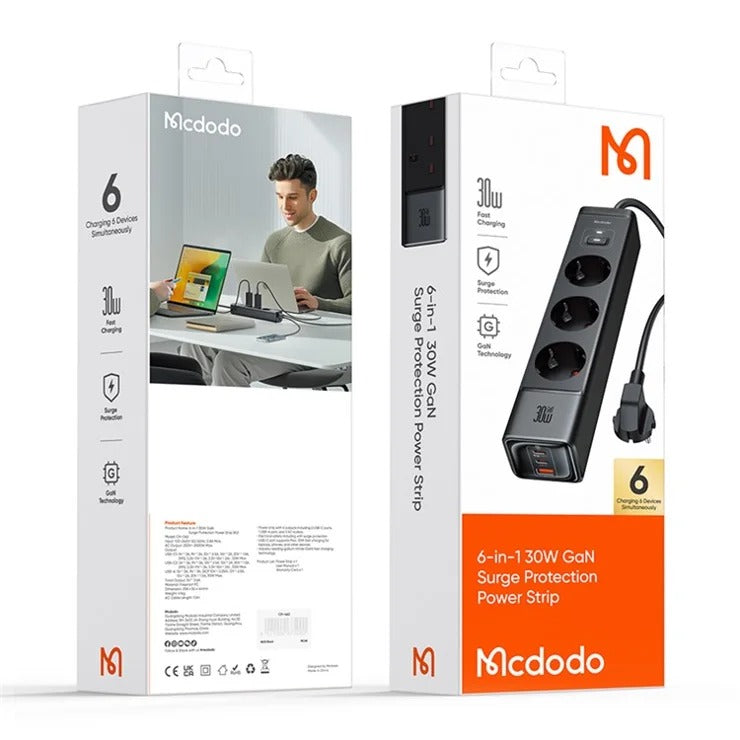 Mcdodo 6-in-1 GaN 30W Fast Charger 2C1A EU Plug CH-0620 Mcdodo 6-in-1 GaN 30W Fast Charger 2C1A EU Plug CH-0620