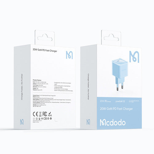 شاحن Mcdodo 20W GaN PD السريع CH-3772 - أزرق شاحن Mcdodo 20W GaN PD السريع CH-3772 - أزرق