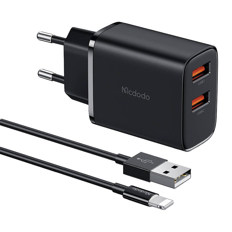 شاحن مزدوج USB بقوة 12 واط من Mcdodo (EU) مع كابل USB-A إلى Lightning CH-5071 شاحن مزدوج USB بقوة 12 واط من Mcdodo (EU) مع كابل USB-A إلى Lightning CH-5071