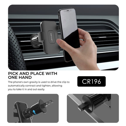 Lenyes CR196 Car Phone Holder - 360 Degree Rotation - Air Vent Mount Design - One-Hand Operation - Universal Compatibility - Black