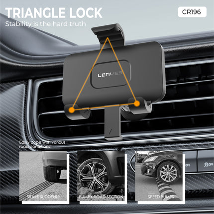 Lenyes CR196 Car Phone Holder - 360 Degree Rotation - Air Vent Mount Design - One-Hand Operation - Universal Compatibility - Black