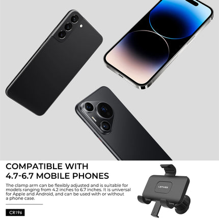 Lenyes CR196 Car Phone Holder - 360 Degree Rotation - Air Vent Mount Design - One-Hand Operation - Universal Compatibility - Black