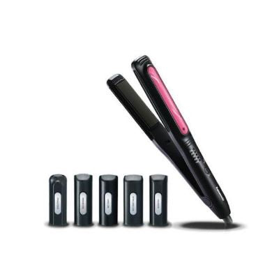 مكواة تمليس الشعر باناسونيك 6 في 1 مع 5 ملحقات، صفائح سيراميك معززة بالكيراتين وزيت جوز الهند - أسود (EH-HV52-K615)