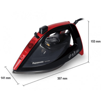 مكواة بخار باناسونيك 2600 واط مع قاعدة سيراميك كبيرة، ميزة دفع البخار القوي والبخار العمودي - أحمر
