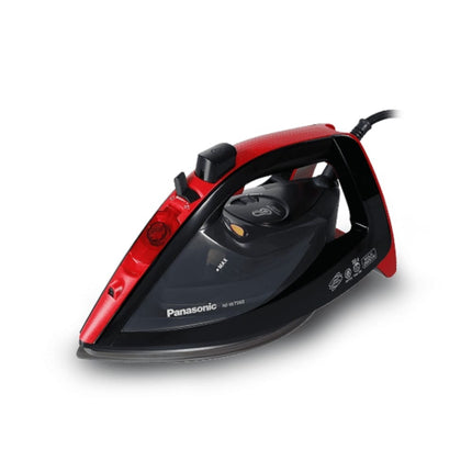 مكواة بخار باناسونيك 2600 واط مع قاعدة سيراميك كبيرة، ميزة دفع البخار القوي والبخار العمودي - أحمر