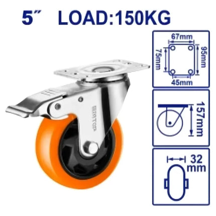 EMTOP EMJL2353   5inch Swivel Caster Wheel with Brake – Orange