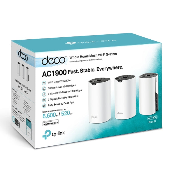 نظام TP-Link Deco S7 AC1900 لتوزيع شبكة الواي فاي مزدوجة النطاق في المنزل بالكامل – عدد 3 من الاجهزة نظام TP-Link Deco S7 AC1900 لتوزيع شبكة الواي فاي مزدوجة النطاق في المنزل بالكامل – عدد 3 من الاجهزة