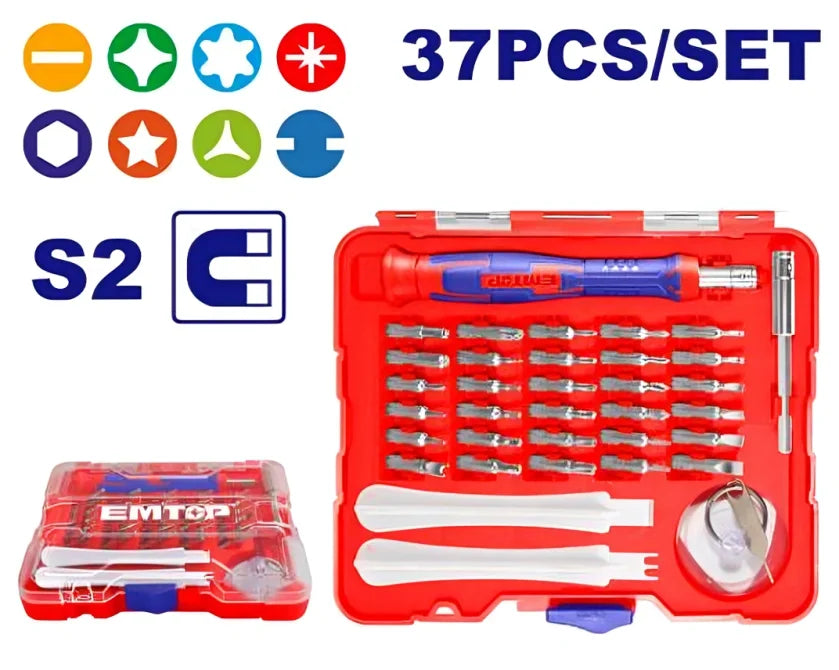طقم مفك مع لقم مكون من 37 قطعة EMTOP EBST03702 طقم مفك مع لقم مكون من 37 قطعة EMTOP EBST03702