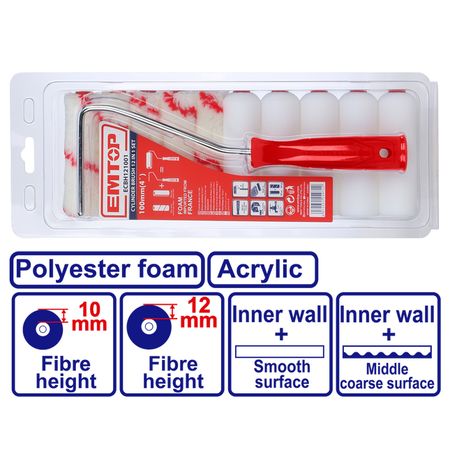 EMTOP ECBH121001  12-Piece 10cm Paint Roller Set