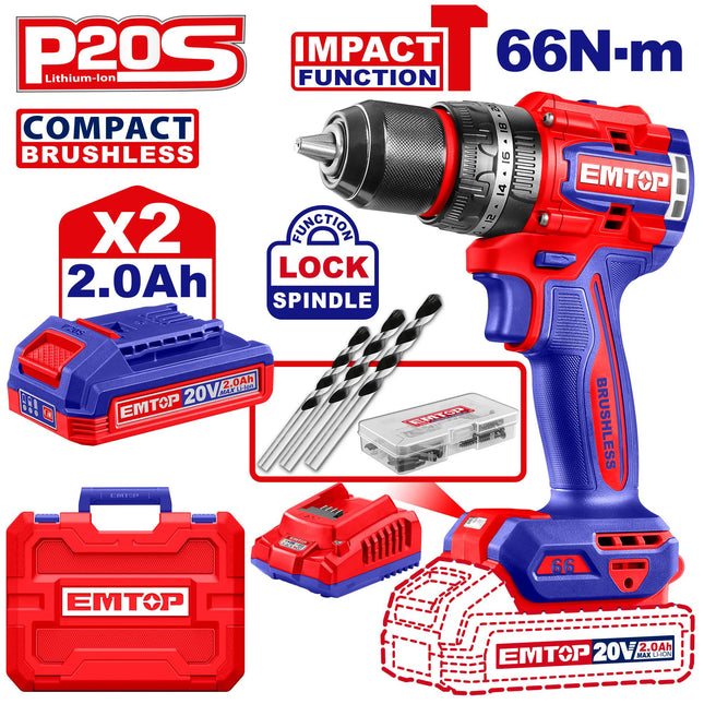 EMTOP ECIDL20668 Brushless Cordless Drill
