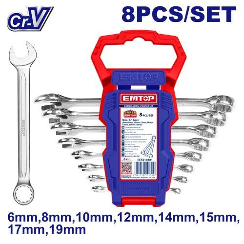 EMTOP ECSS10801 Combination Spanner Set 8 Pieces