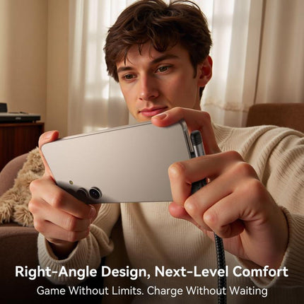 كابل شحن سريع جوي رووم (Joyroom) موديل S-A56 بزاوية 90 درجة - قوة 3A - تصميم "الكوع" للألعاب - طول 1.2 متر - متوفر (USB-A إلى Type-C) و (USB-A إلى Lightning) - لون أسود