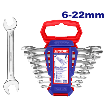 EMTOP EDES10801 Double Open End Spanner Set - 8 Pieces 