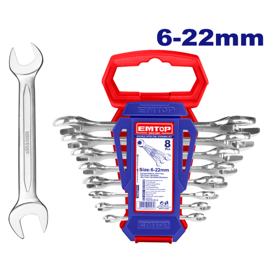 EMTOP EDES10801 Double Open End Spanner Set - 8 Pieces 