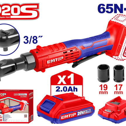 EMTOP EDRL206015 20V Cordless Drive Ratchet 