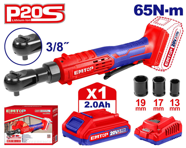 EMTOP EDRL206015 20V Cordless Drive Ratchet 