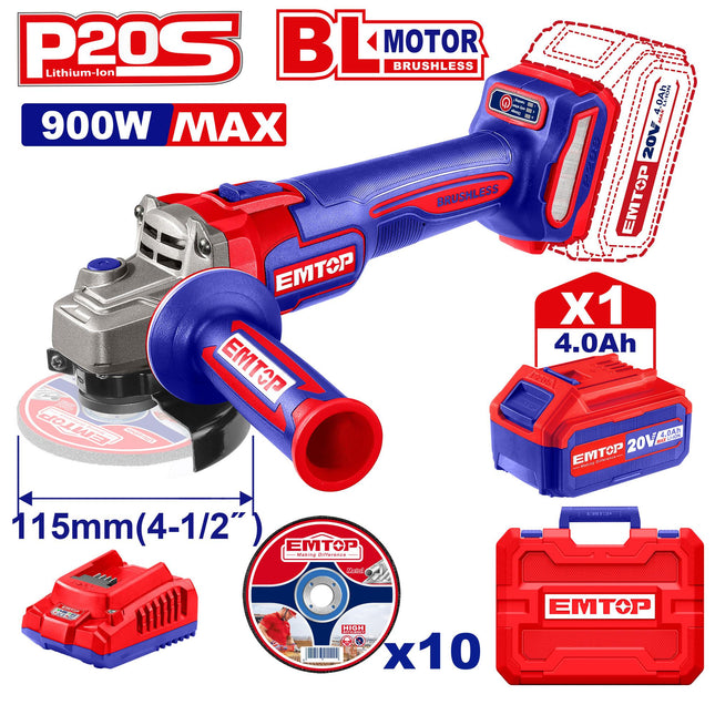 EMTOP ELAG211541 20V Cordless Angle Grinder

