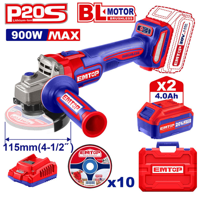 EMTOP ELAG211542 20V Cordless Angle Grinder