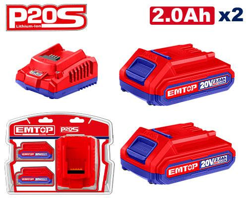 EMTOP ELBCPK1222 20V 2.0Ah Lithium-Ion Battery and Charger Kit