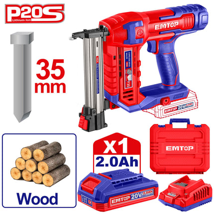 EMTOP ELBNLI35085 20V Cordless Brad Nailer