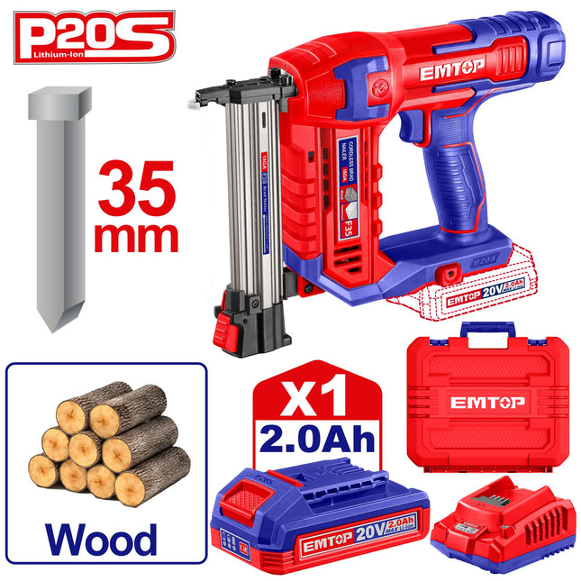 EMTOP ELBNLI35085 20V Cordless Brad Nailer