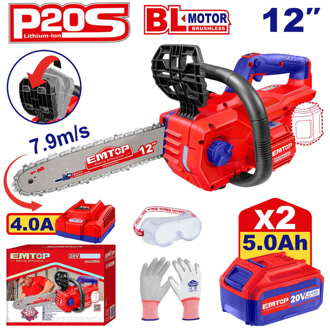 EMTOP ELGA201286 20V Cordless Chainsaw

