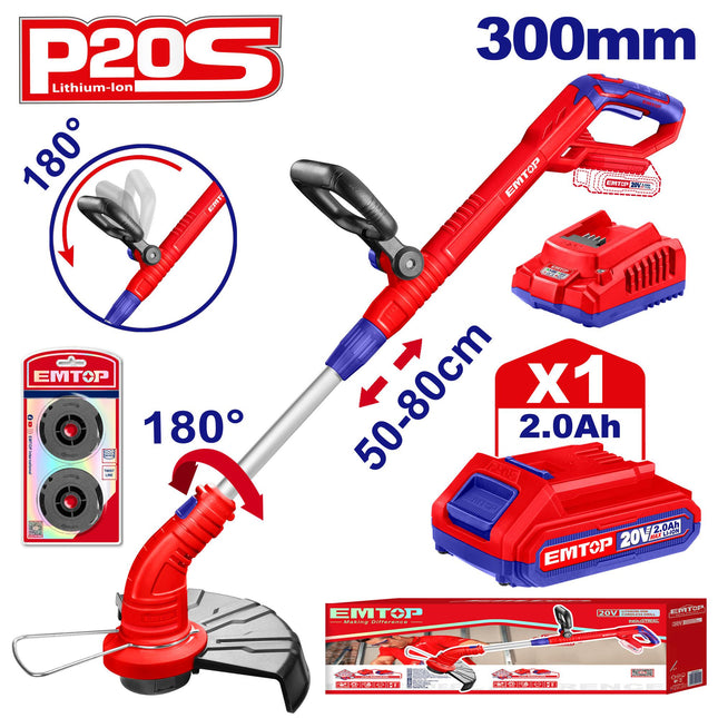 EMTOP ELGT20018 20V Cordless Grass Trimmer

