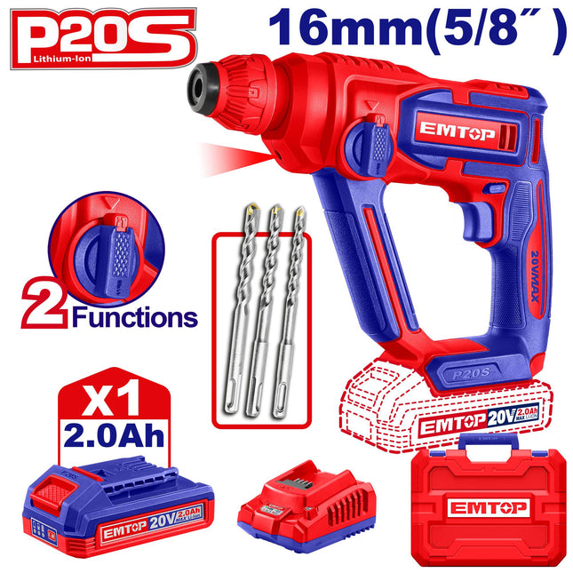 EMTOP ELRH201681 20V Cordless Rotary Hammer