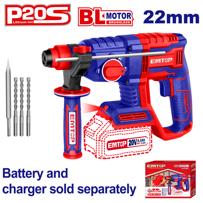 EMTOP ELRH20208 20V Cordless Rotary Hammer

