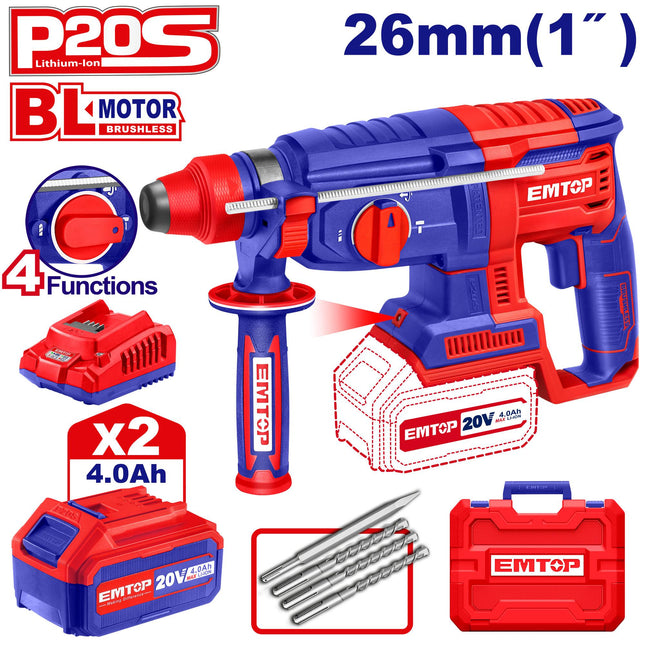 EMTOP ELRH202287 20V Cordless Rotary Hammer


