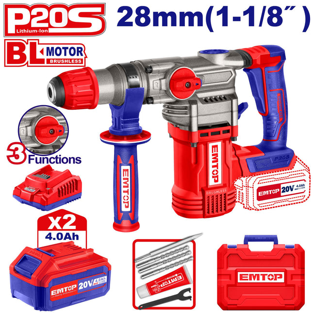 EMTOP ELRH202882 20V Cordless Rotary Hammer

