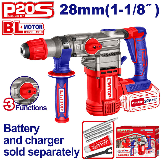 EMTOP ELRH20288 20V Cordless Rotary Hammer