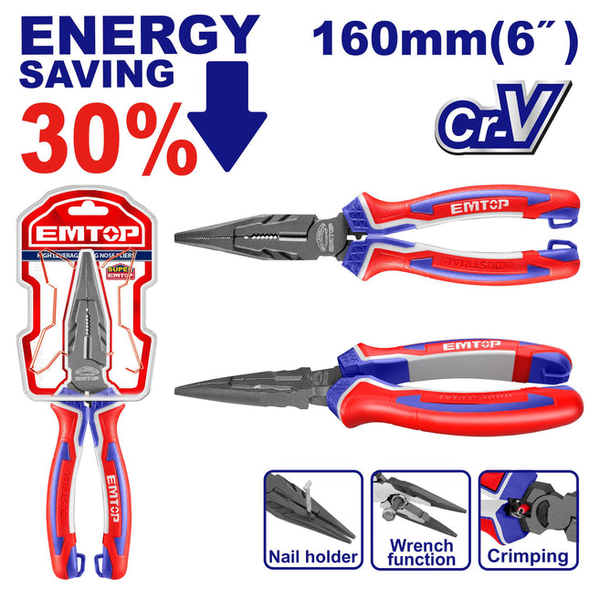 EMTOP EPLRL0621   High Leverage Long Nose Pliers